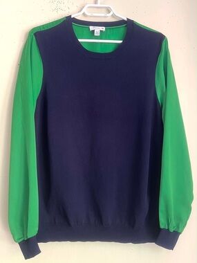 3.1 Phillip Lim Navy Crewneck Sweater with Bright Green Lining